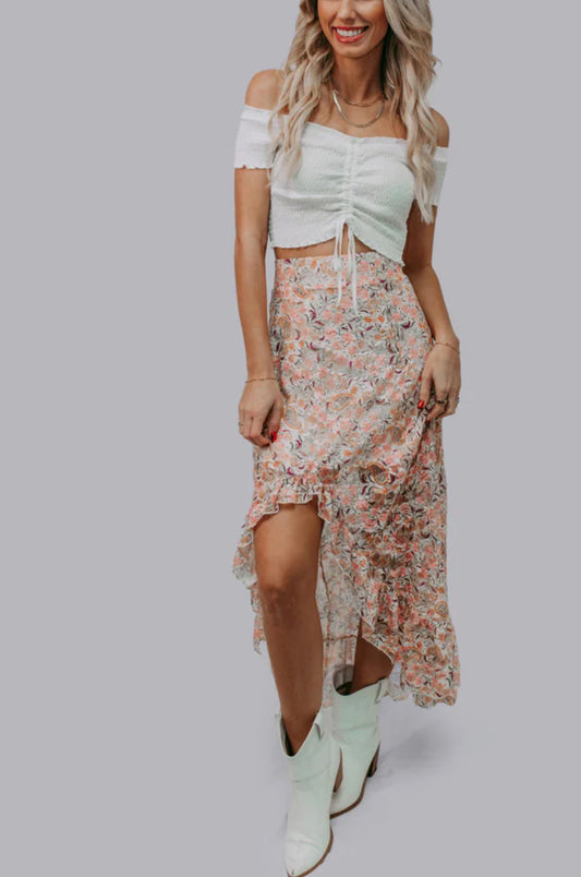 Front Tie Off Shoulder Crop Top