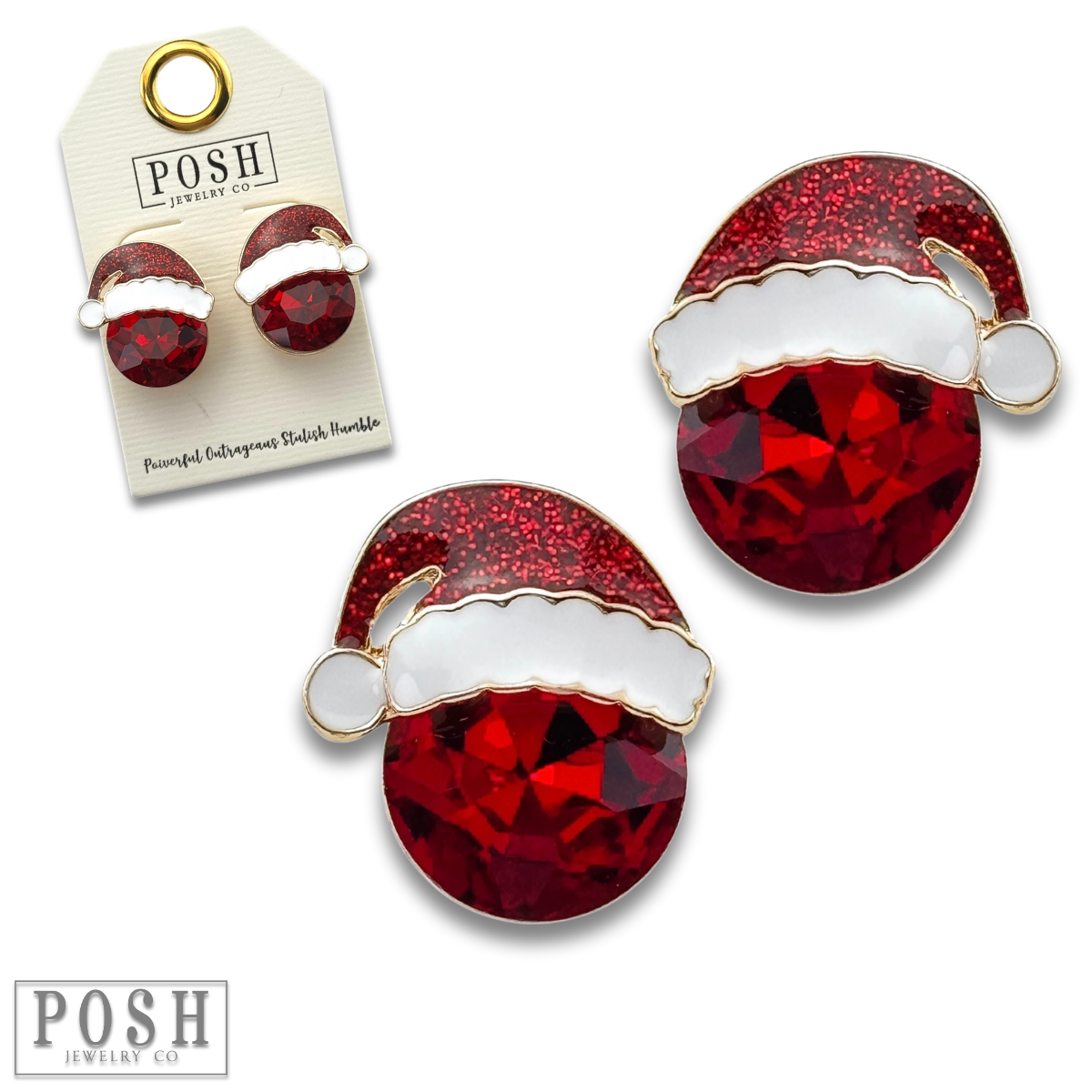 Rhinestone Santa hat earring