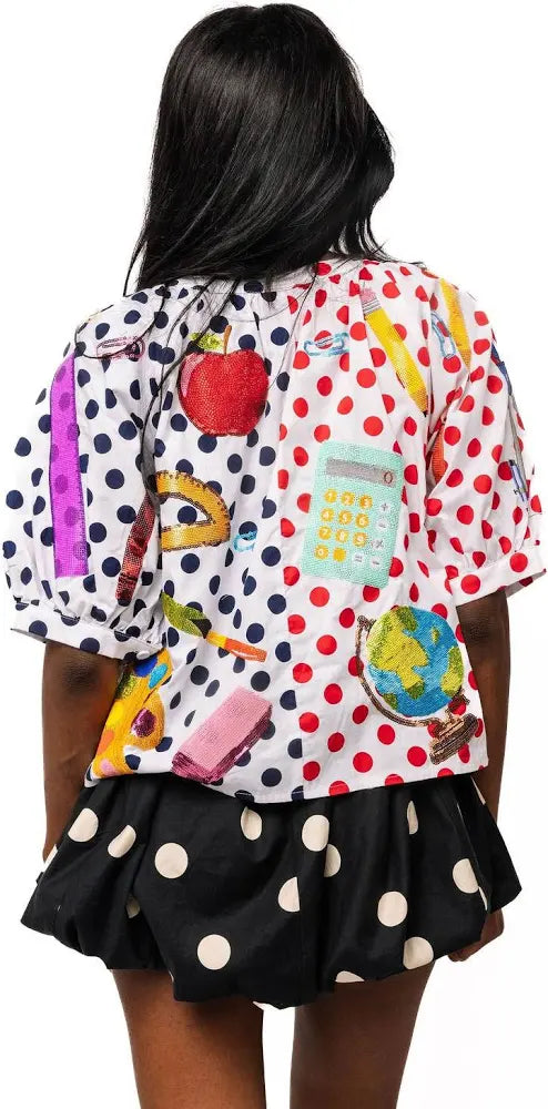 Queen Of Sparkles Colorblock Polka Dot Teacher Icon Button Up Top