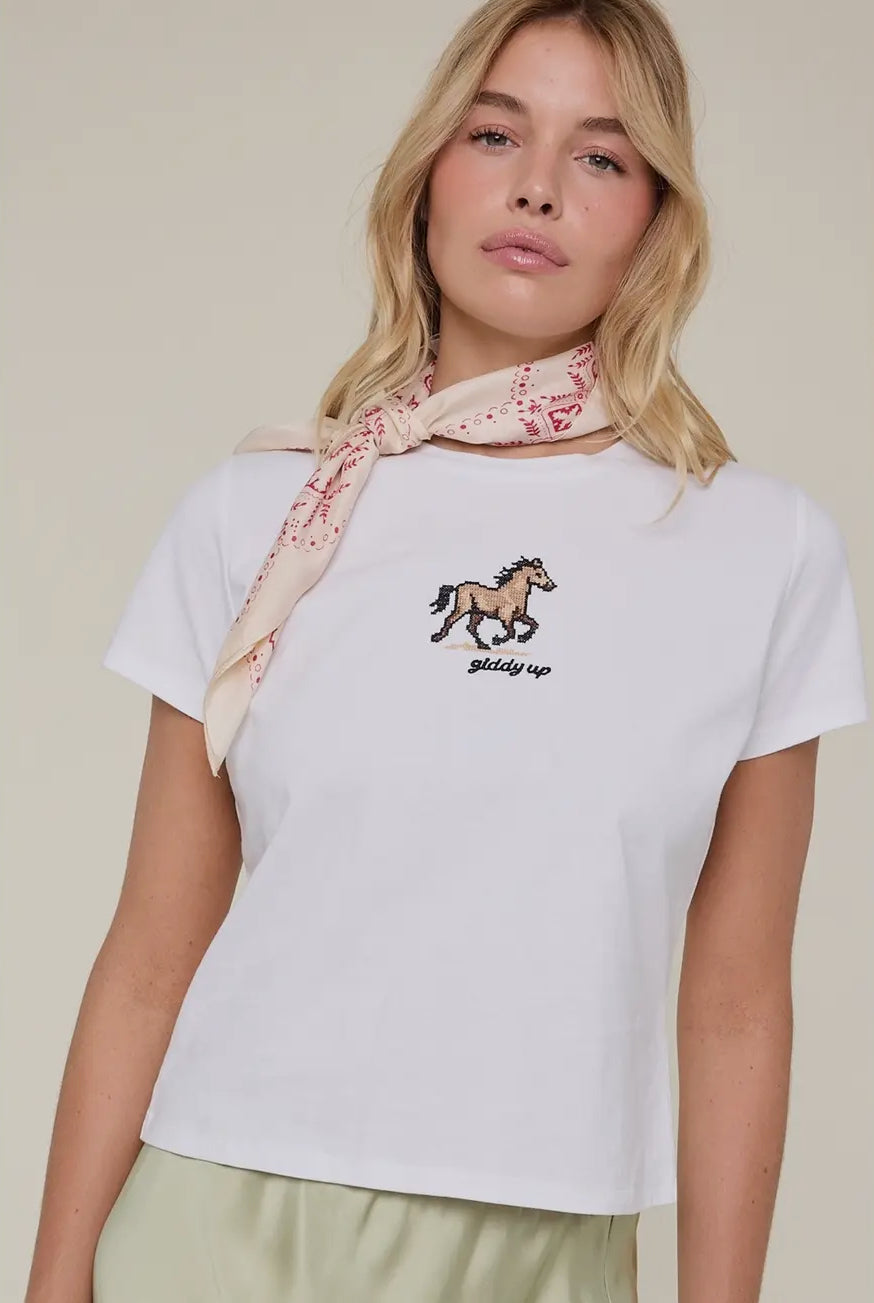 Giddy Up Embroidered Knit Tee