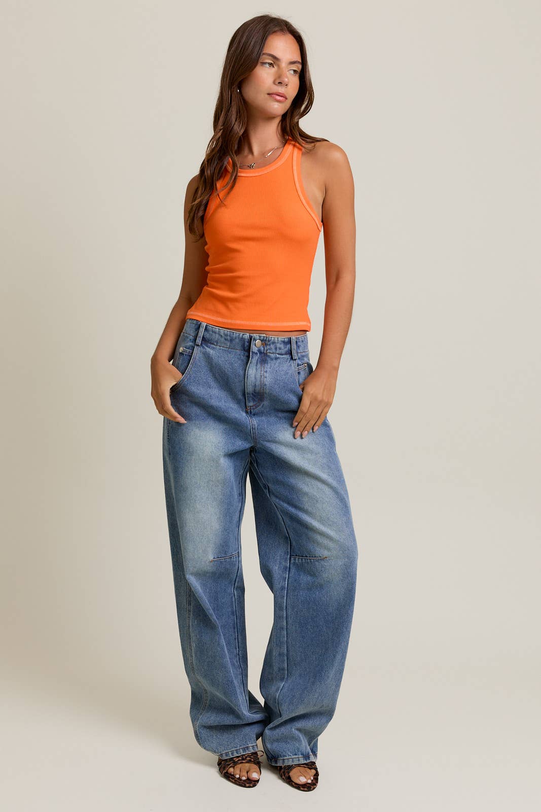 ROUND NECK RIBBED TANK WITH REVERSED STITCH