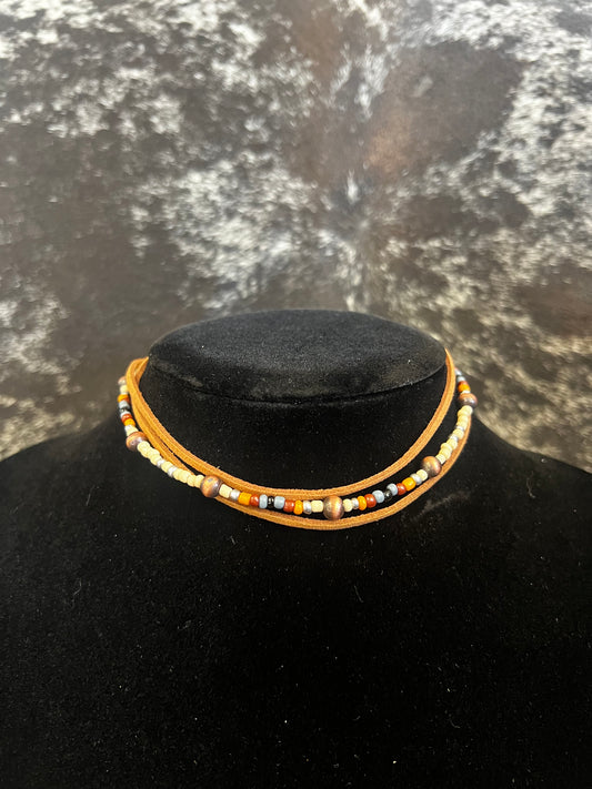Seed Bead & Leather Necklace