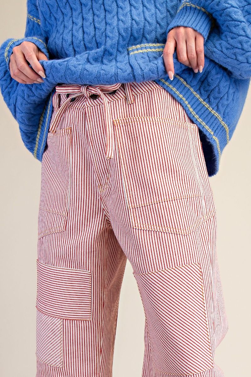 STRIPED WASHED TWILL PANTS