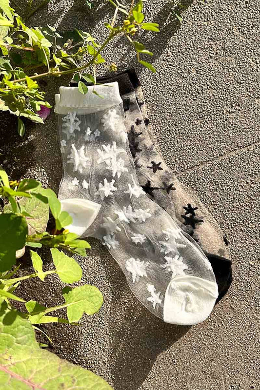 See-through stars point solid socks