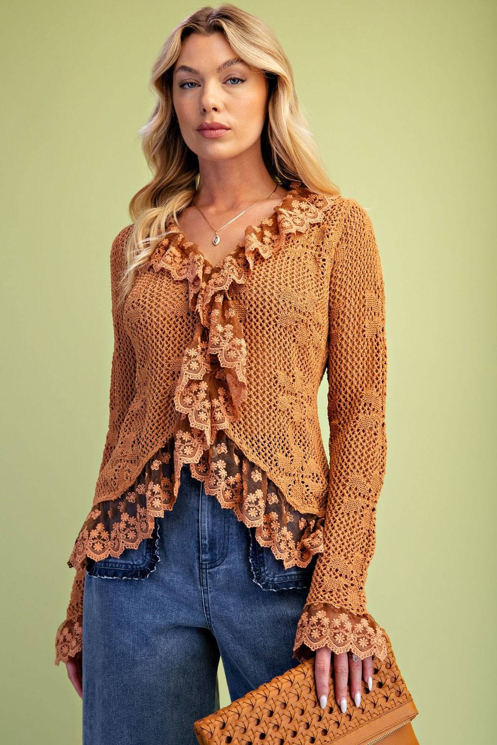 LACE RUFFLE KNITTED CARDIGAN