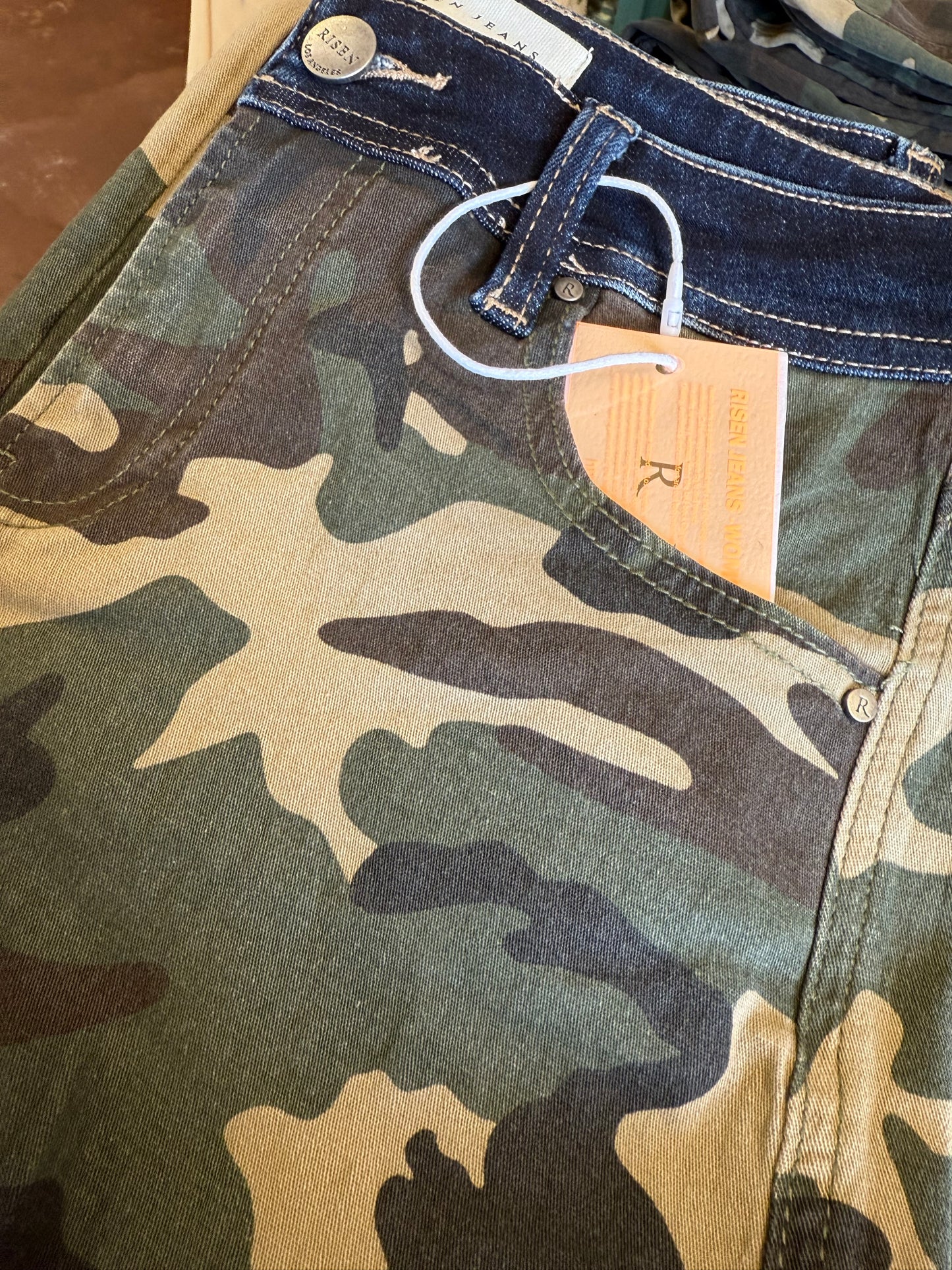 Denim Band Camo Mid Rise Straight Jeans