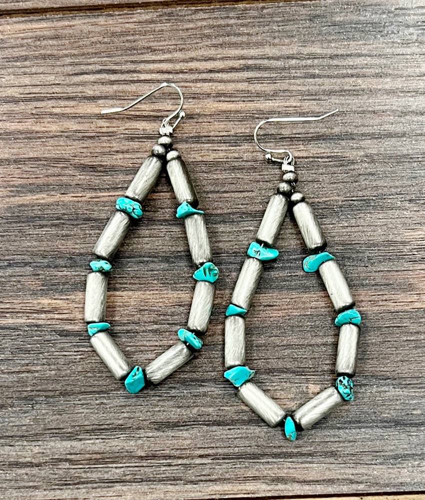 726416, Handmade Cylindrical Navajo Turquoise Earrings