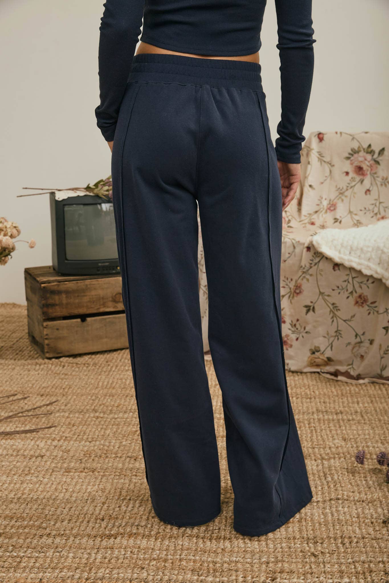 ELASTIC WAIST SIDE PANEL KNIT LOUNGE PANTS