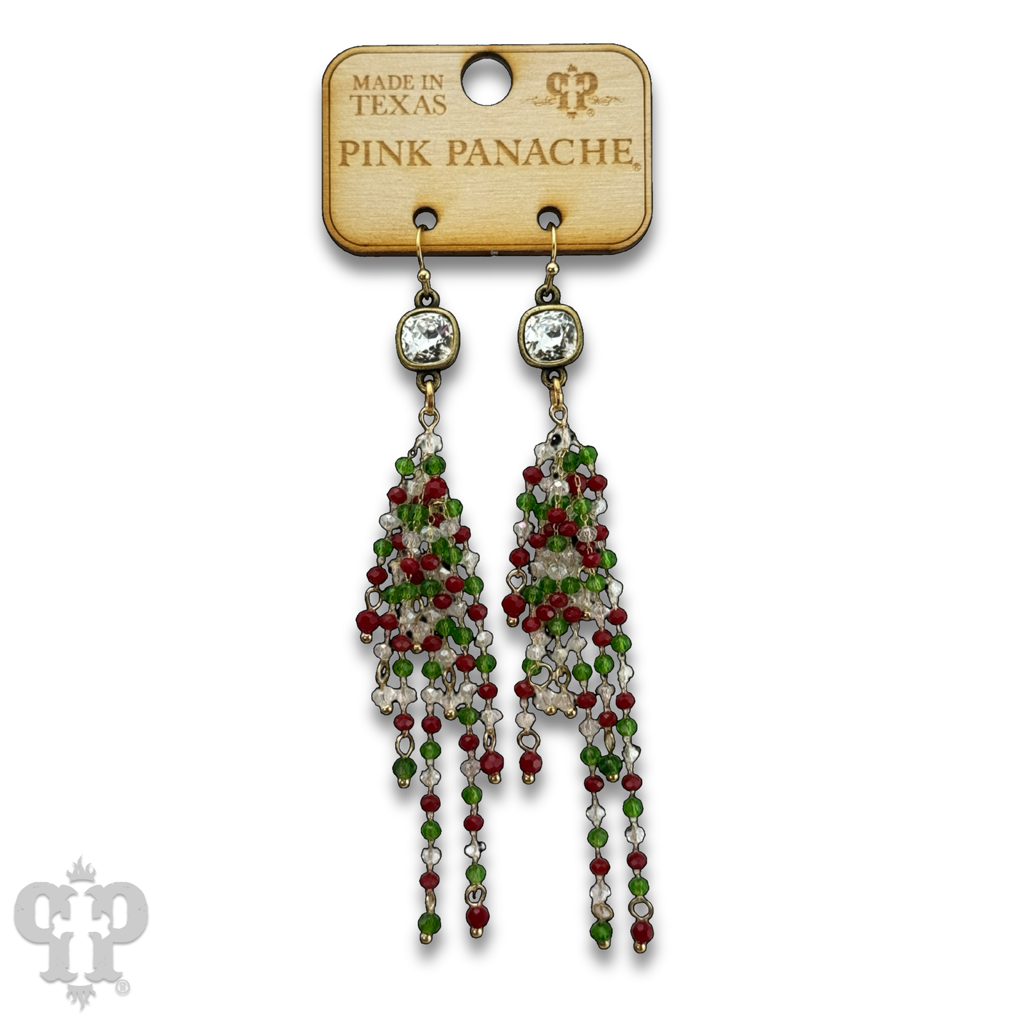 Christmas bead fringe earring, Austrian crystal