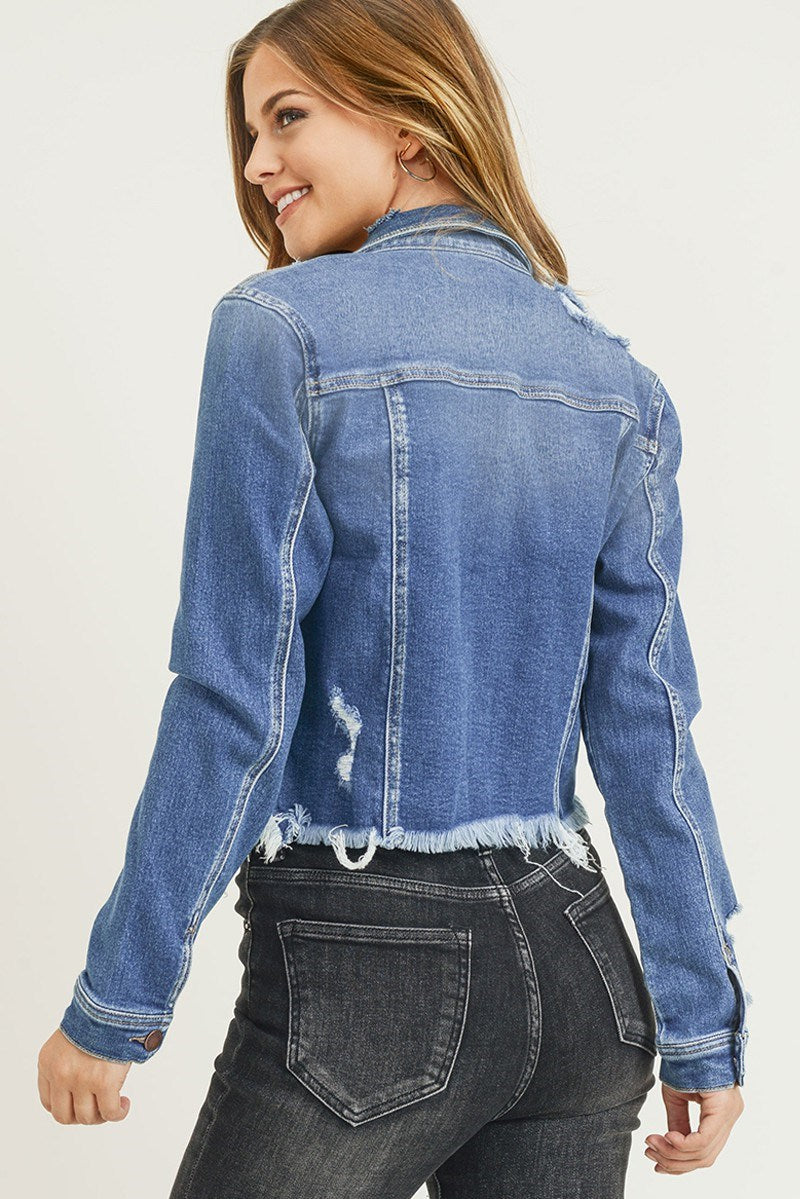 •RISEN DISTRESSED VINTAGE FRAYED HEM JACKET