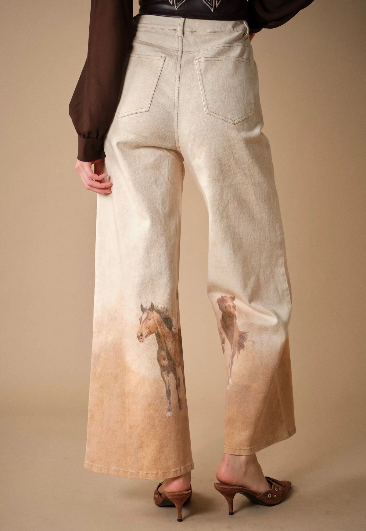 Western Horse Print Wide Leg Jeans