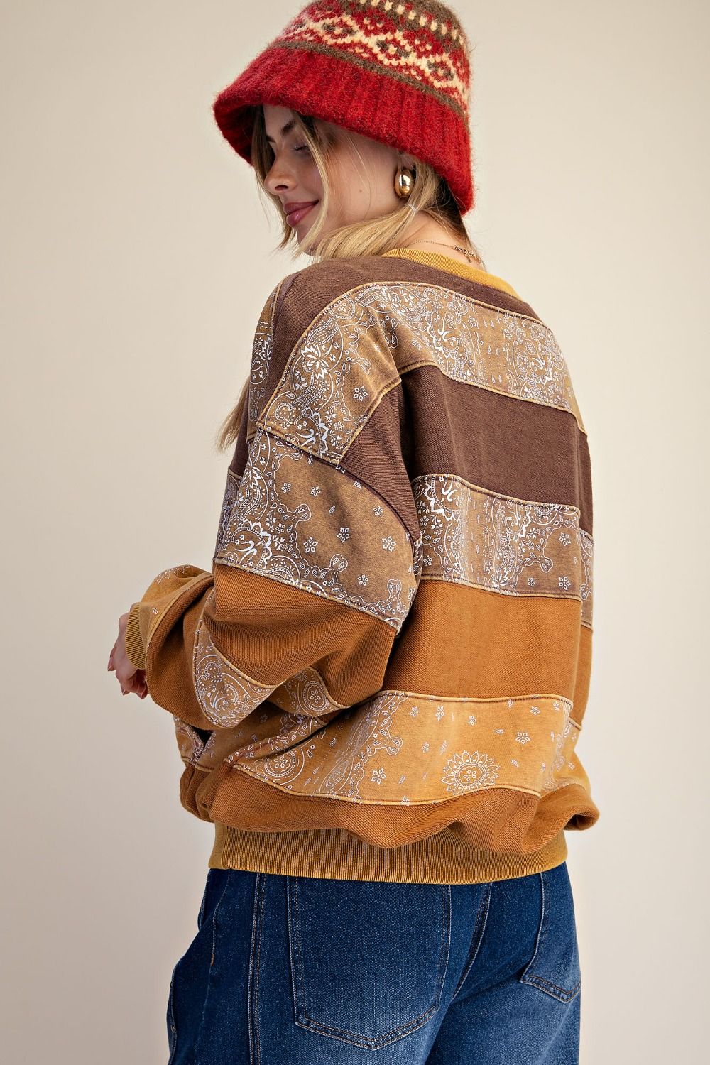 BANDANA PRINT WASHED TERRY PULLOVER