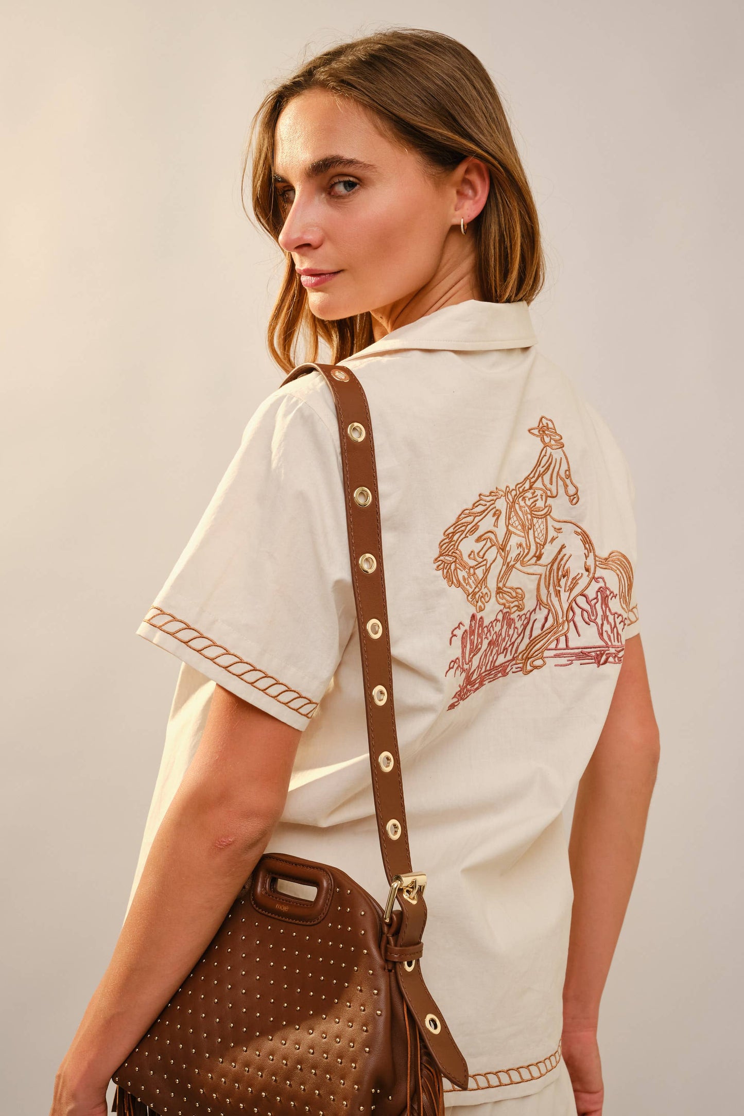 Western Embroidered Shirt Shorts Set