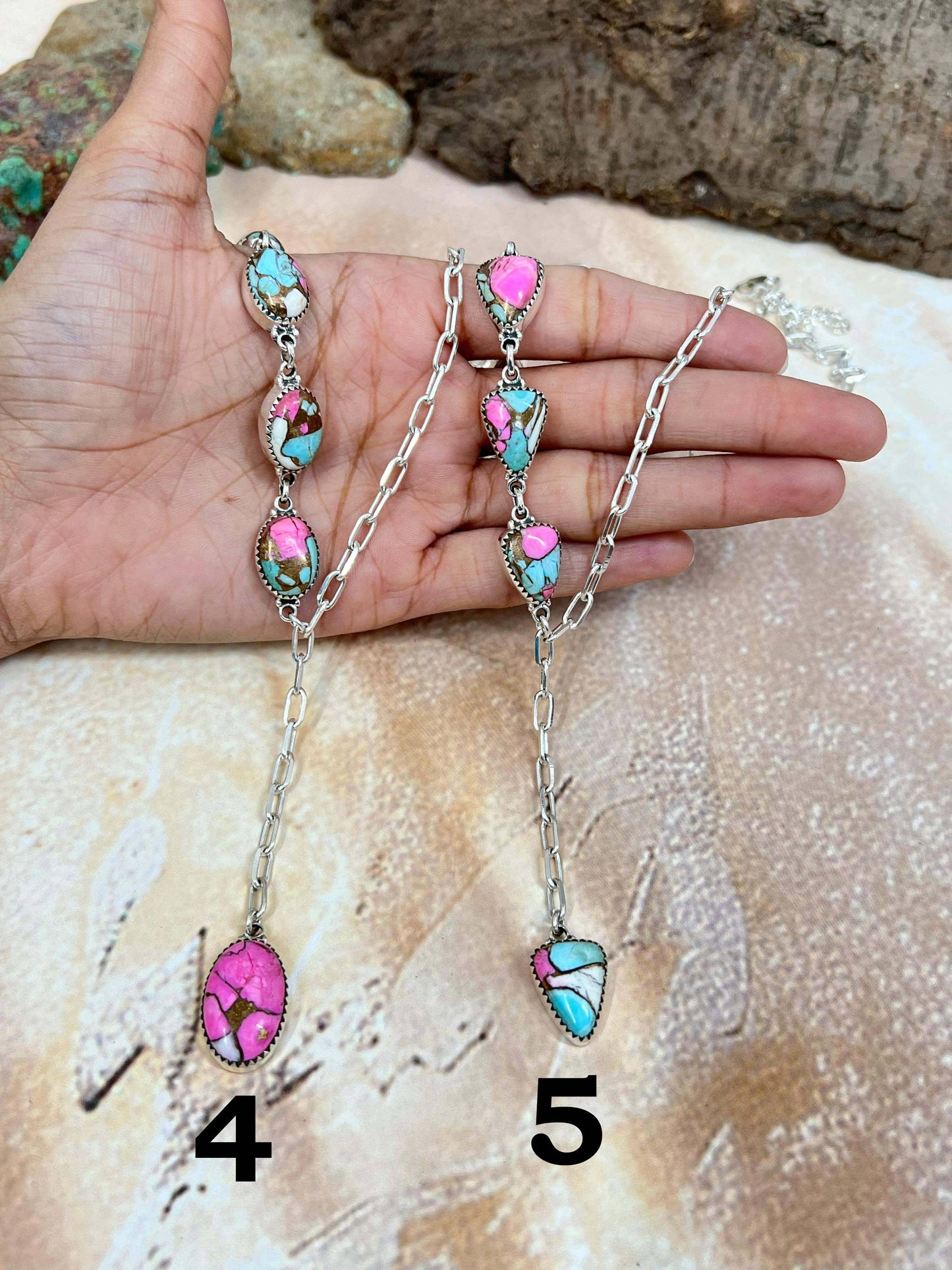 Handmade Sterling Silver Cotton Candy Turquoise Necklace with Signed Nizhoni