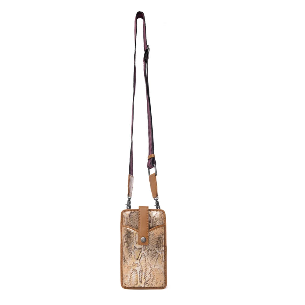 Cedar Snake Print Leather Cell Phone
Holder In Toffee Patch