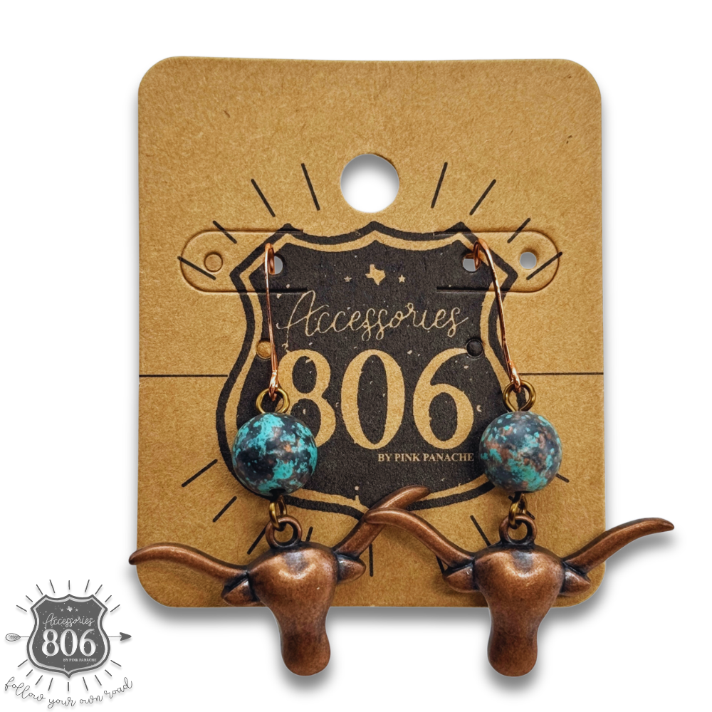 Western copper longhorn earring