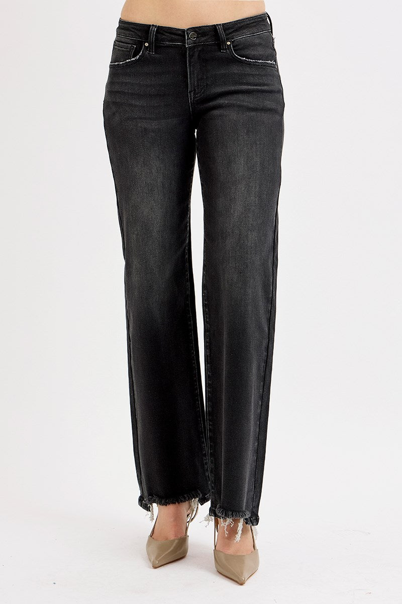 RISEN LOW RISE WIDE LEG JEANS