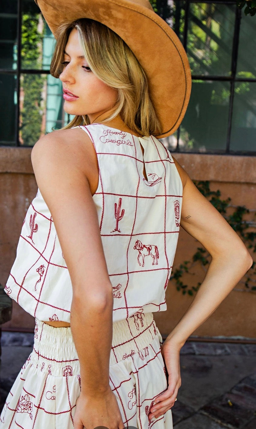 Western Sleeveless Cherry Wood Bubble Top
