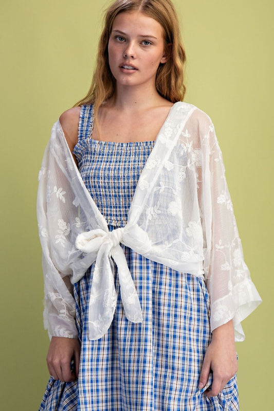EMBROIDERY CREPE CHIFFON KIMONO