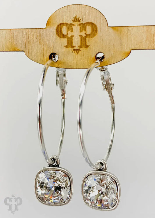 Austrian Square Crystal Hoop
Earring, 10mm