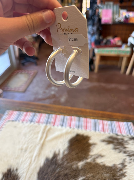 Satin Silver 1.75" Stud Hoop Earring