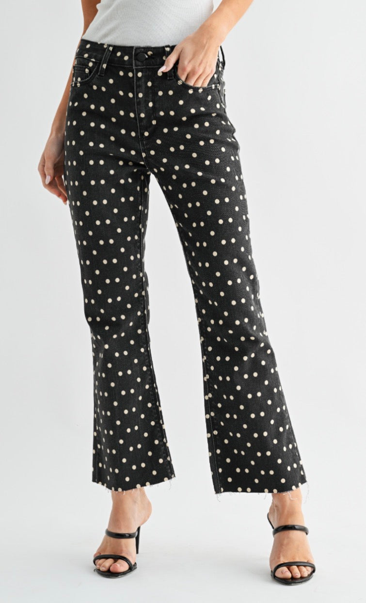 HR Tonal Crop Flare Polka Dot Pants