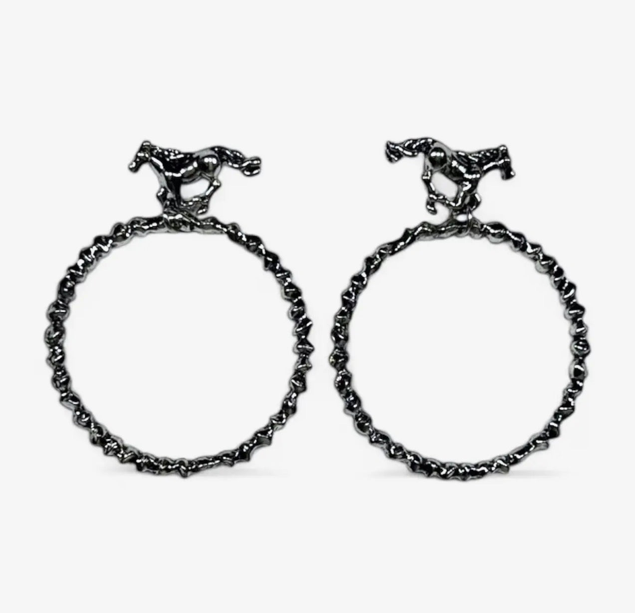 2.5"18K Gold Plated Dangle Hoop Earrings On Buckin Horse