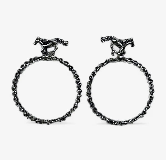 2.5"18K Gold Plated Dangle Hoop Earrings On Buckin Horse