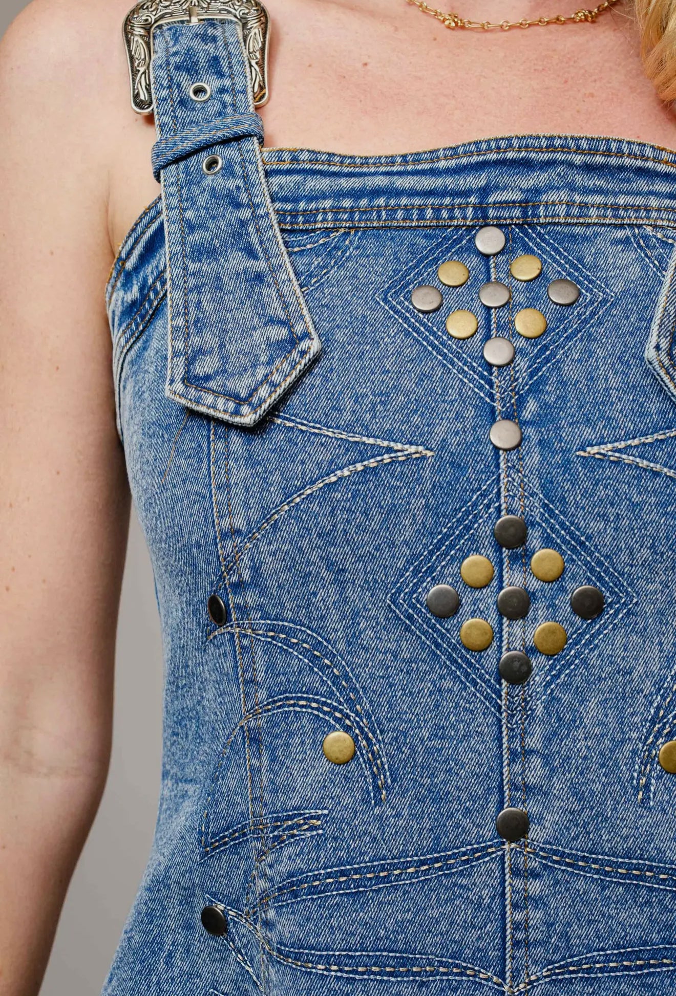 Studded Western Buckle Denim Dress Get Ranchy Studded Western Buckle Denim Dress Get Ranchy