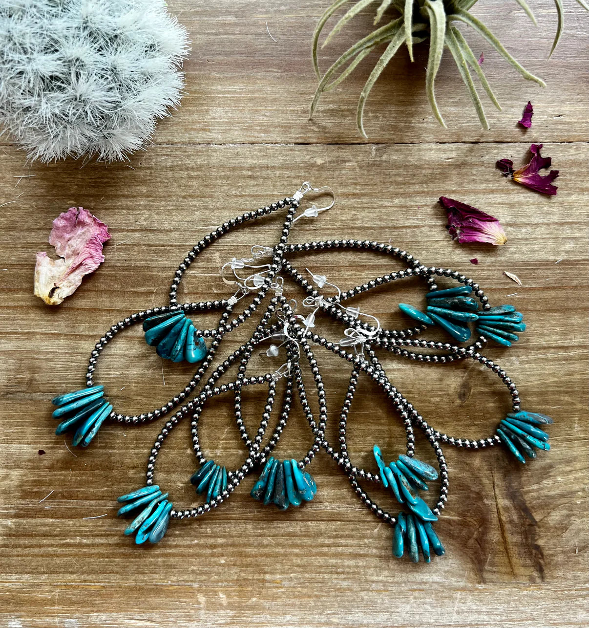 Long teardrop earrings Sterling silver pearls and teardrop turquoise