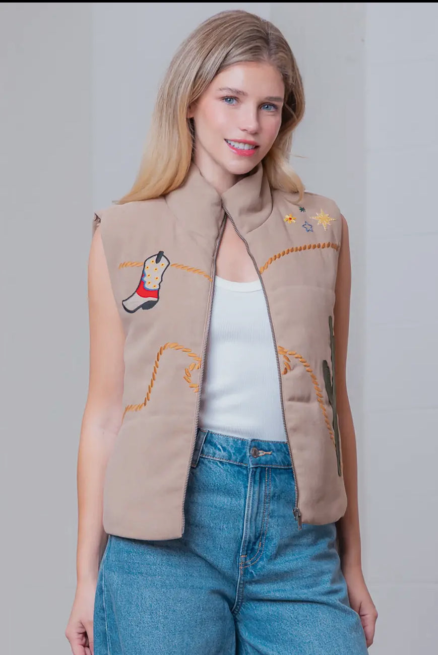Western Mocha Embroidered Vest