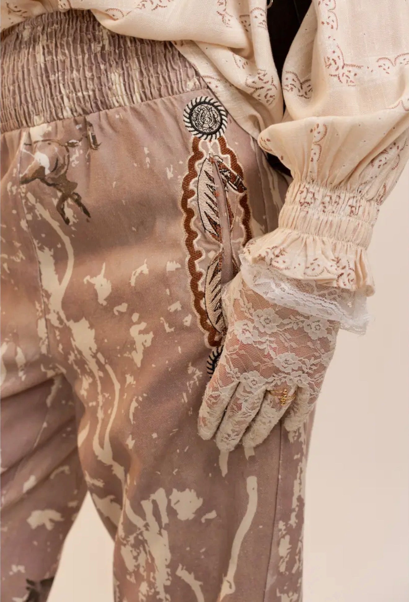 Horse Print Smocked Waist Trousers
