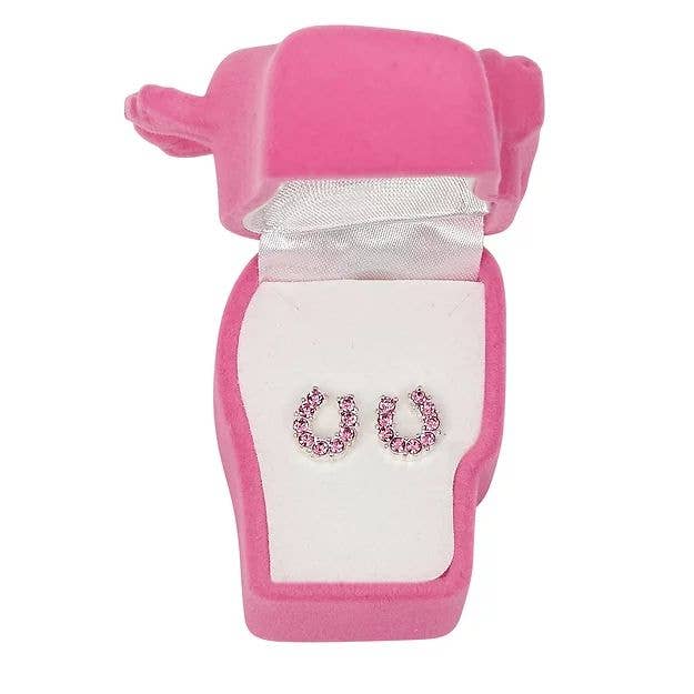 AWST Int'l Rhinestone Horseshoe Earrings  w/Horse Head Gift Box