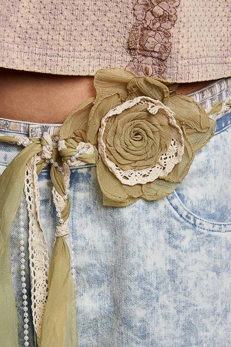 Handmade Crochet Flower Casual Layering Lime Multi Belt