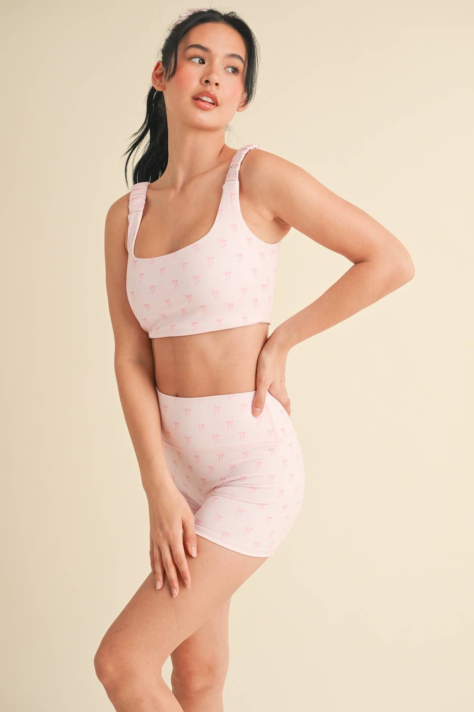 Bow Print Ruched Bra Top