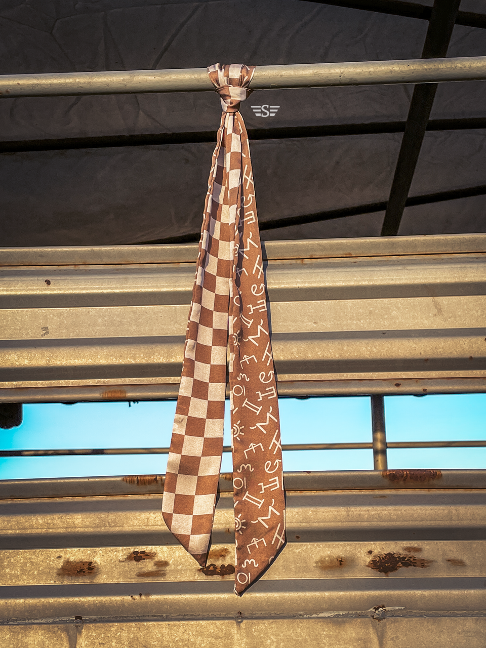 Neutral Checked Brand Twilly