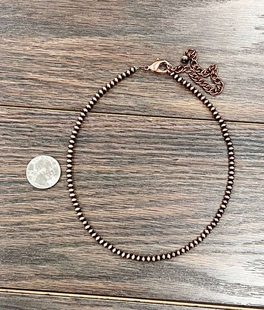 736201, Handmade 15" 4mm Copper Navajo Bead Necklace