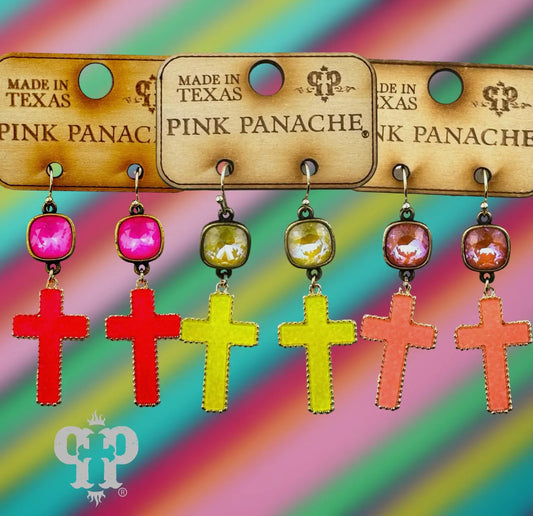 Neon Cross Earring, Austrian Crystal