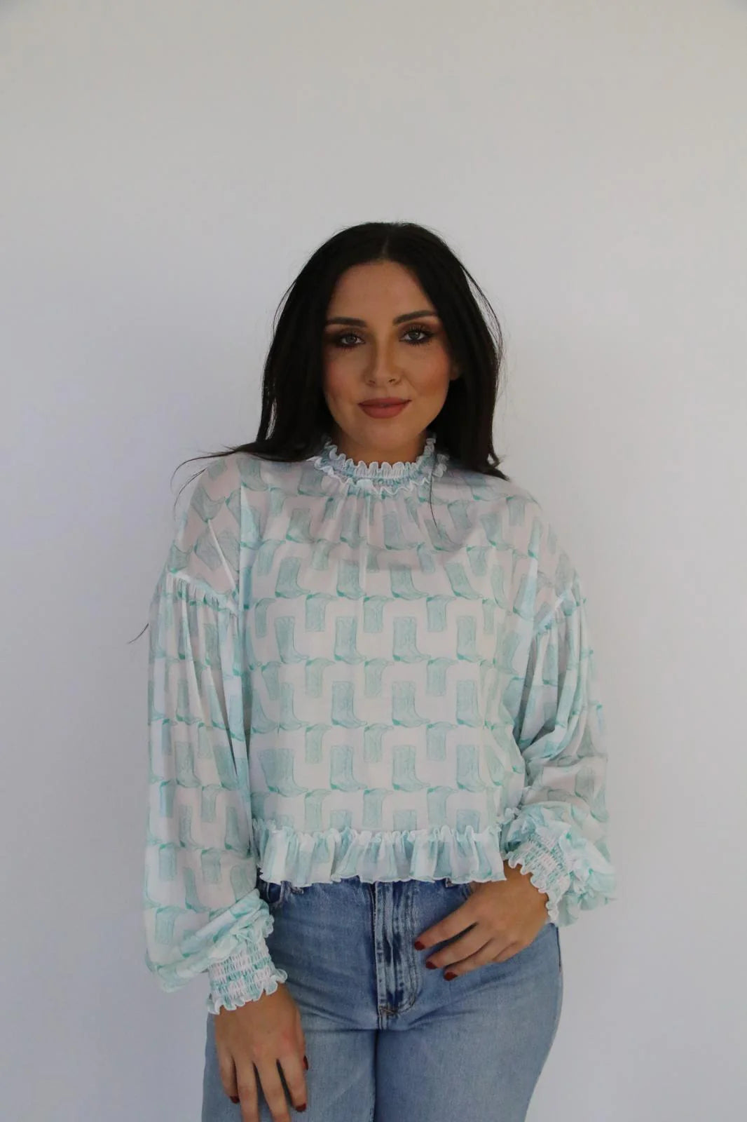 Ruffle Mesh Blouse