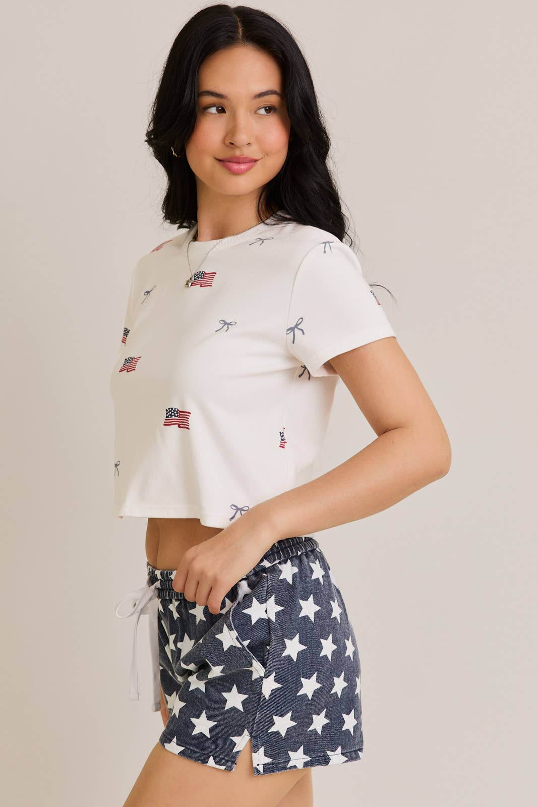 "USA FLAG WITH BOW" PRINT SHORT SLEEVE CREW NECK BABY TEE