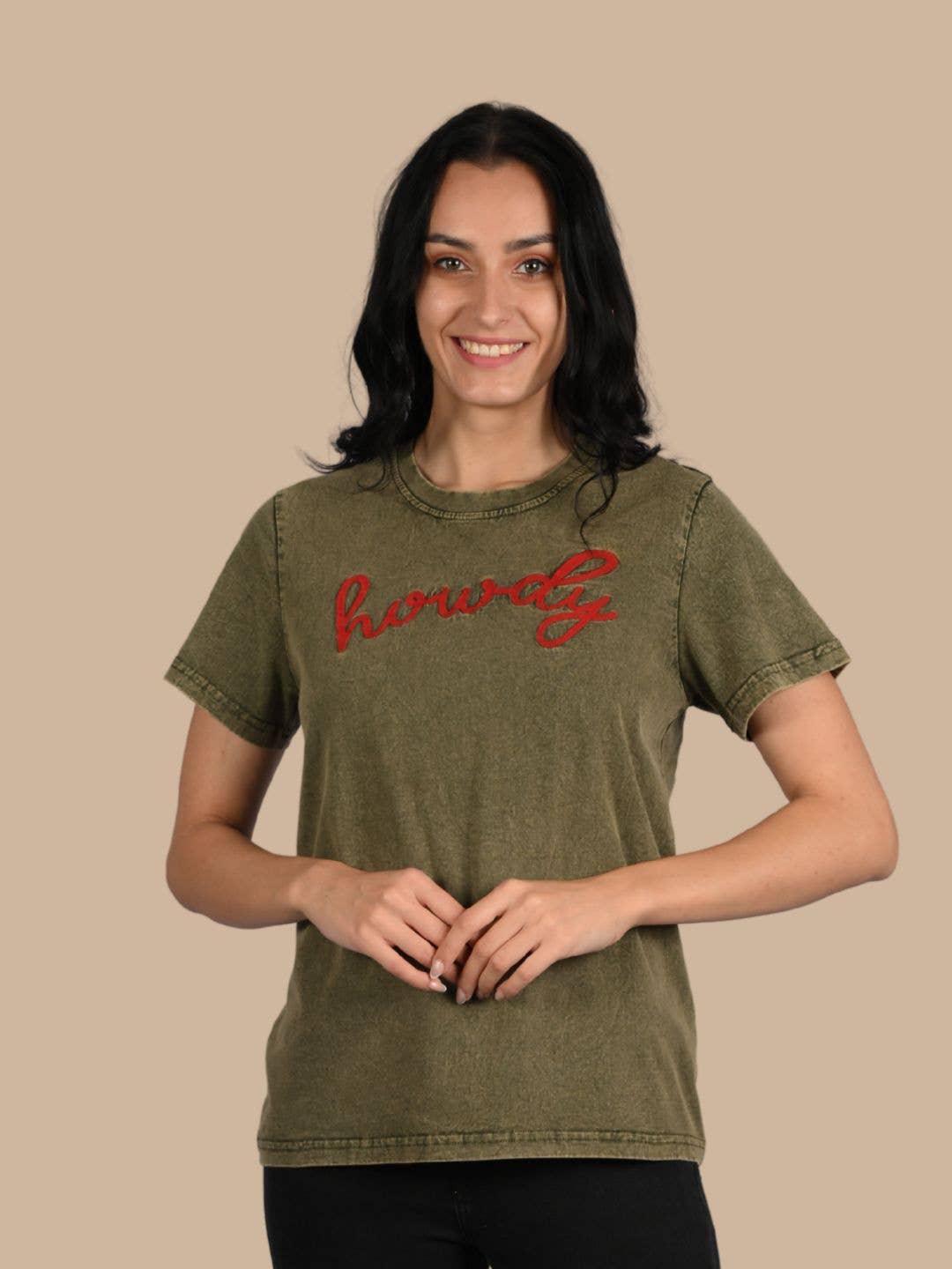 Howdy Embroidered Casual Crew-Neck T-Shirt
