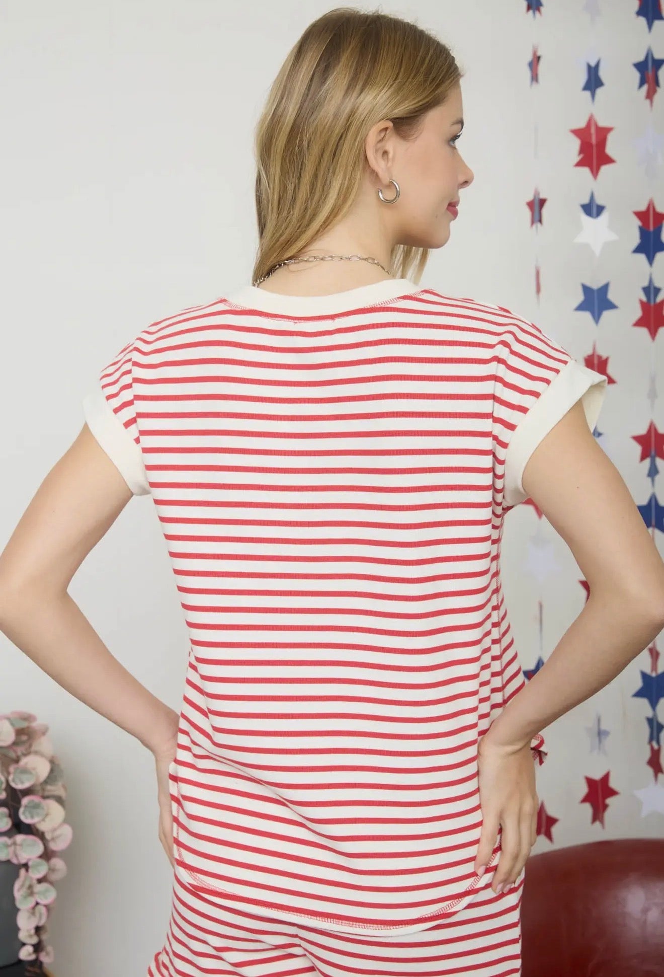 Striped Henley Knit Short Set