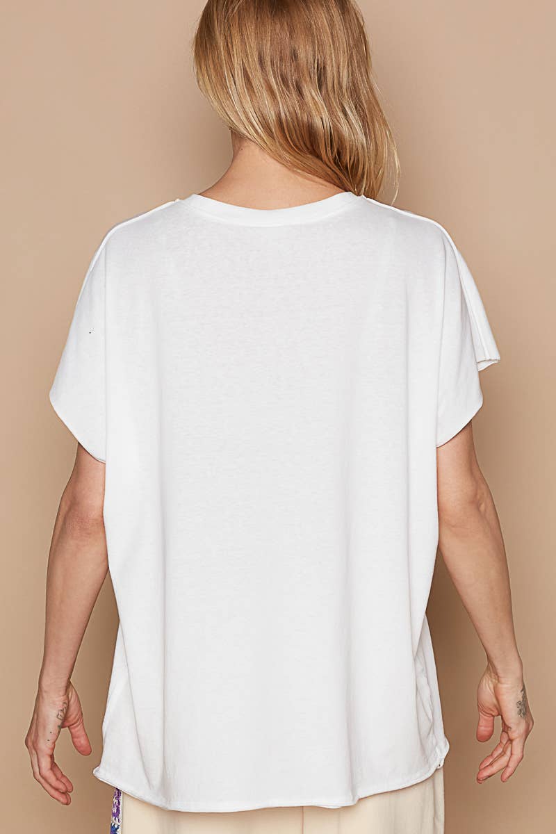 Oversized v-neck front pocket short sleeve solid top SALE