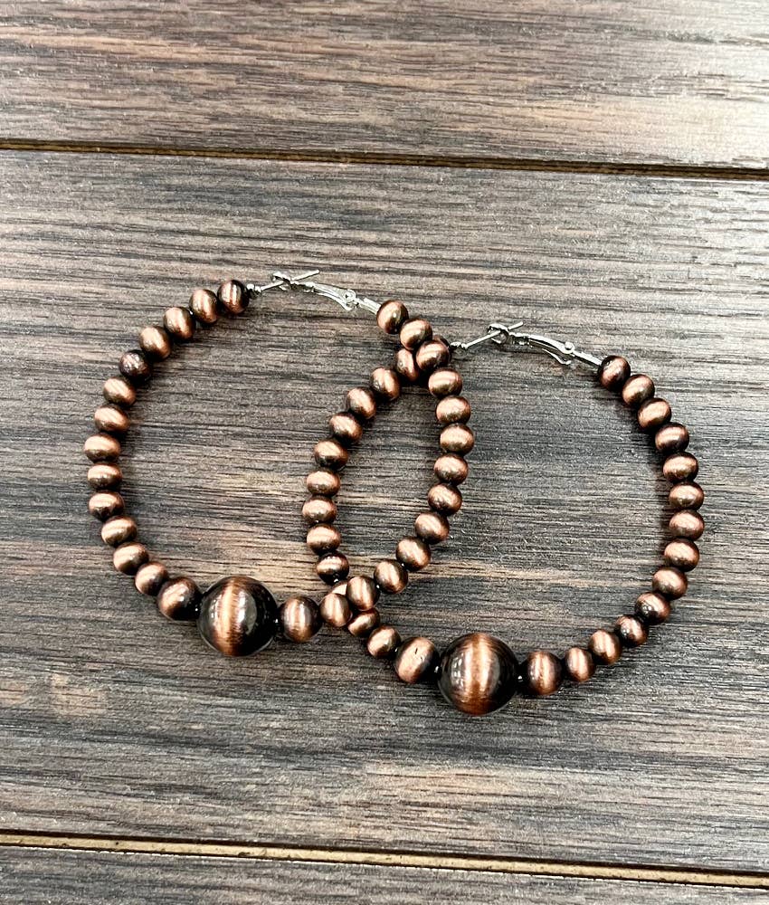 2.5" Handmade Copper Navajo Hoop Earrings