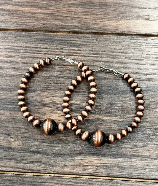 2.5" Handmade Copper Navajo Hoop Earrings