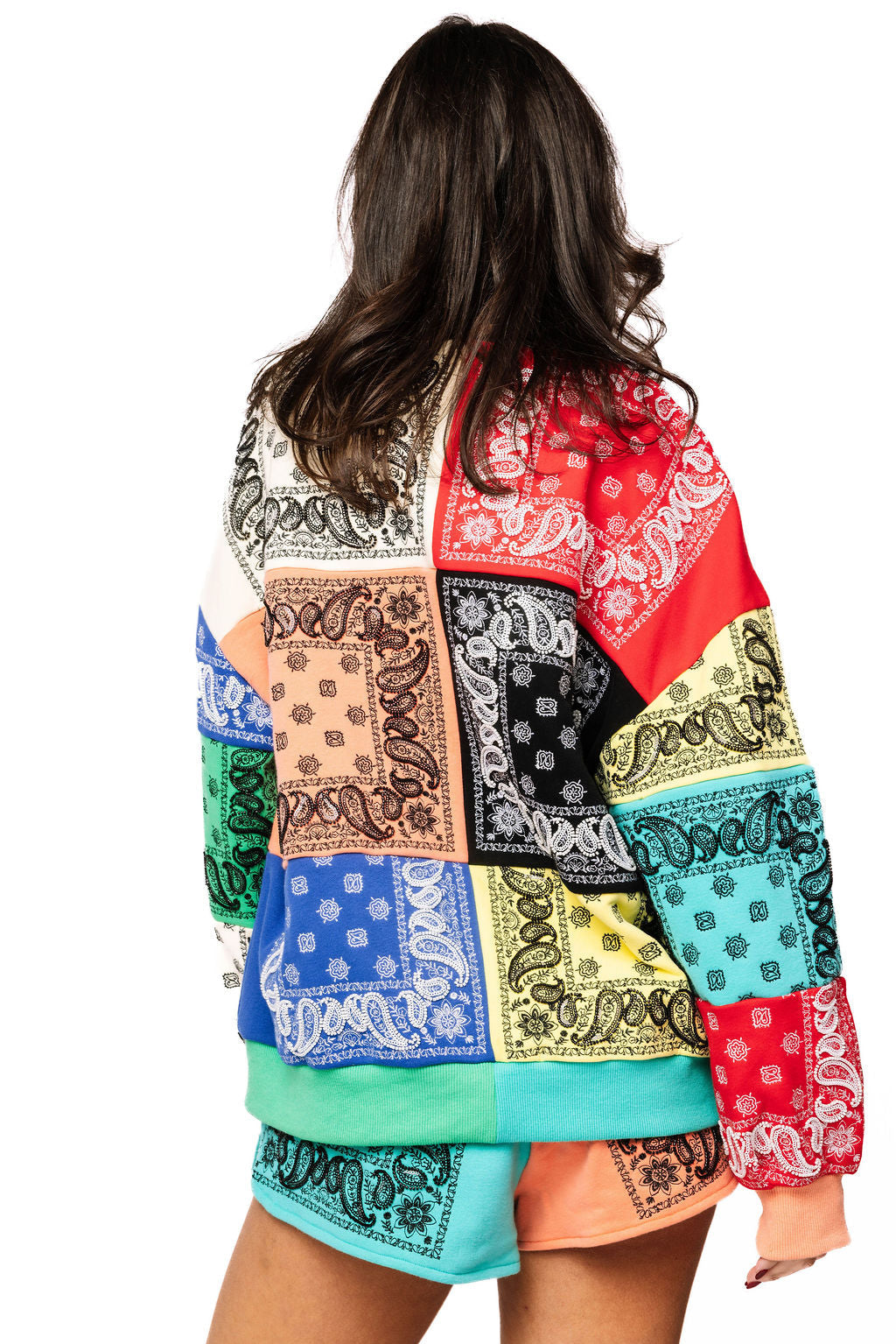 Queen Of Sparkles MULTI COLORBLOCK BANDANA SWEATSHIRT or SHORTS