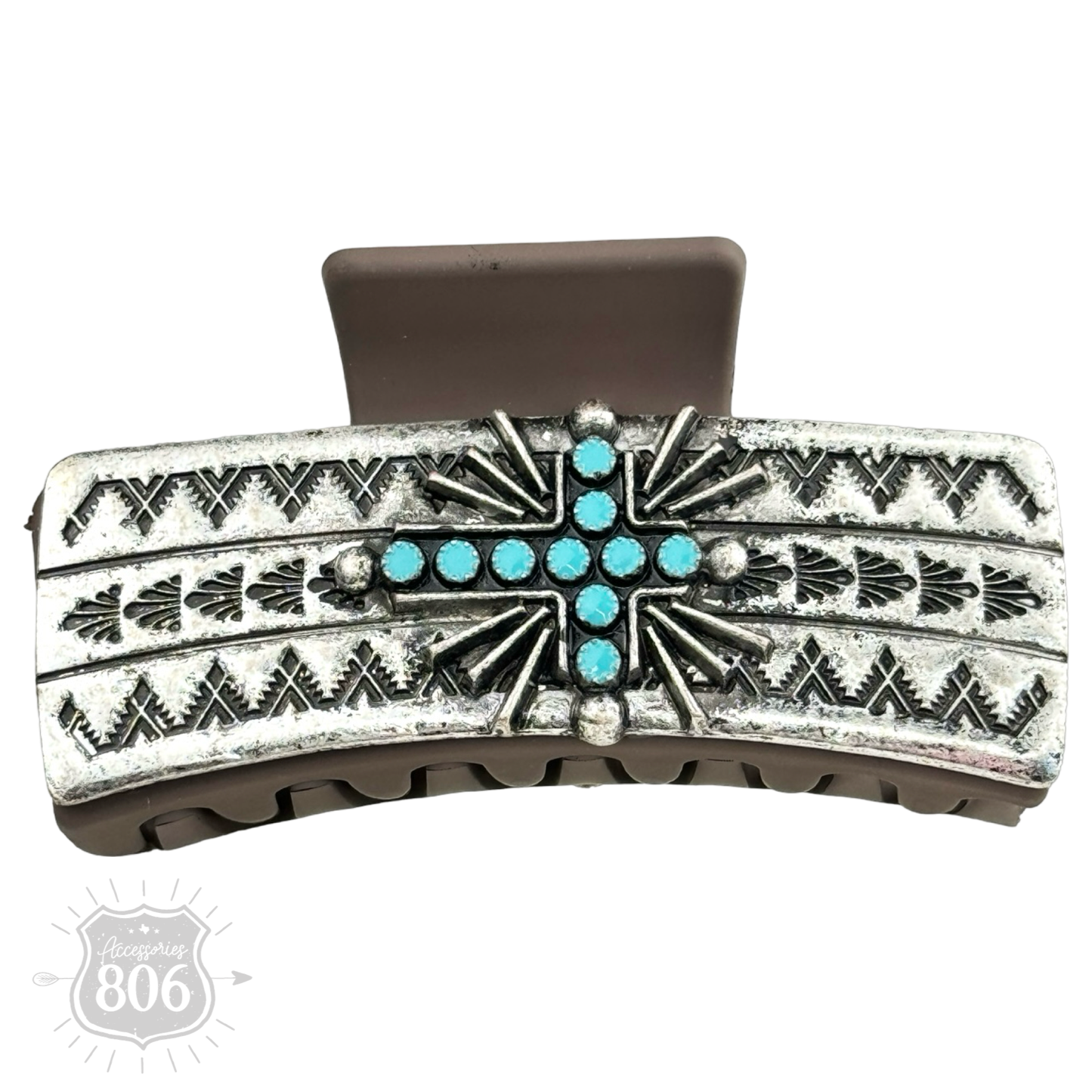Western turquoise cross hair clip