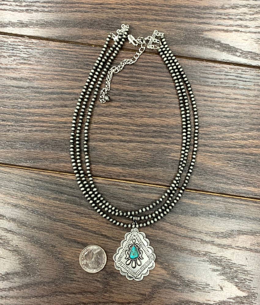 733742, Handmade 17" Navajo Concho Turquoise Necklace