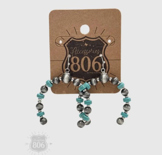 Turquoise, Silver Arched Horn Earring