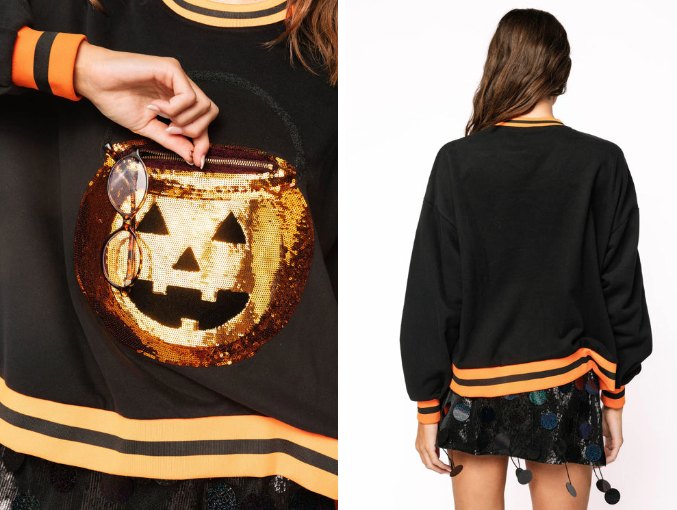 Queen Of Sparkles Black Halloween Pumpkin Candy Bucket Sweatshirt